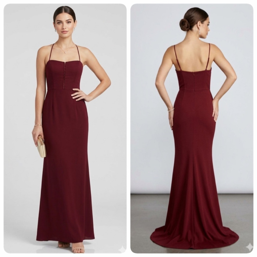 Jarlo Burgundy Wine Red Formal Gown Spaghetti Strap Mermaid Evening Dress 8US/M